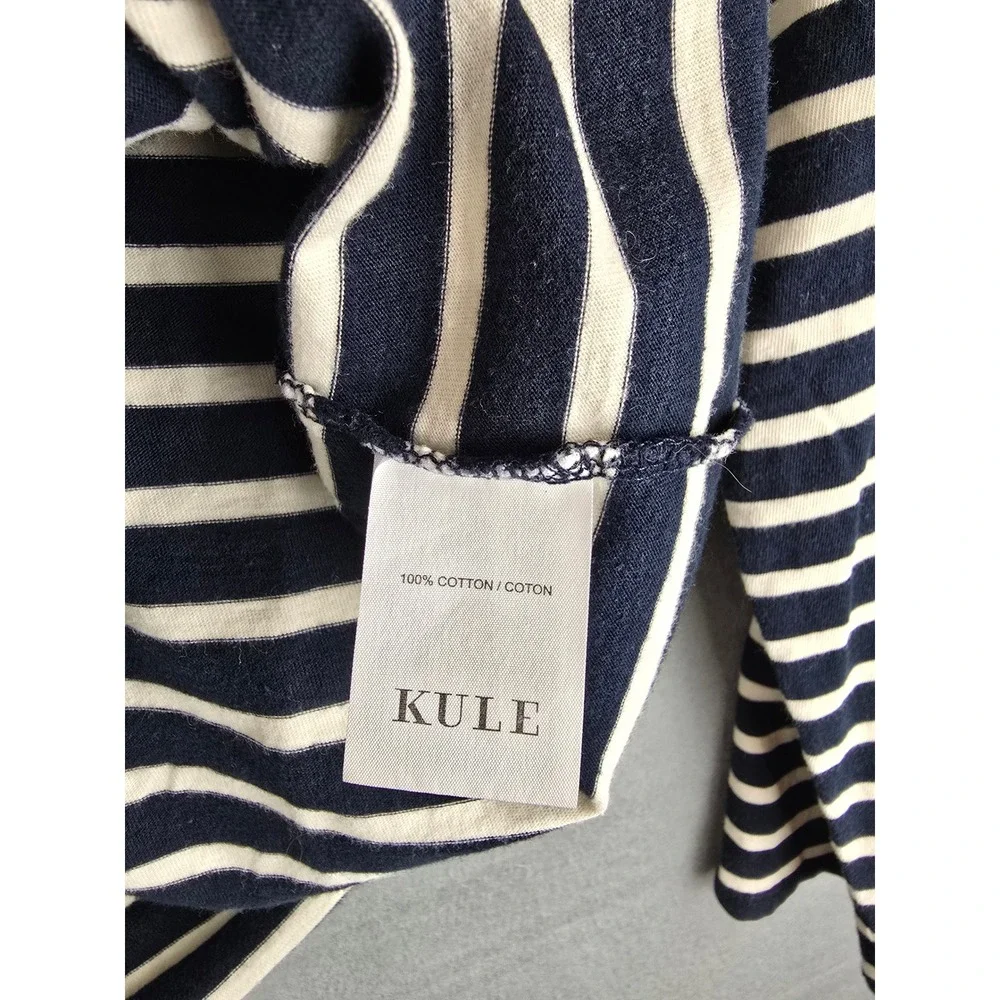 Kule T-Shirt Womens Medium Navy Cream Striped Long Sleeve Nautical Preppy Tee